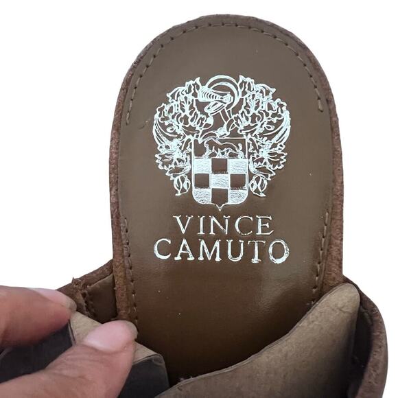 New Vince Camuto Carlie Suede Ruched Pointed Toe Block Heel Mule Brown 11M - Picture 4 of 7